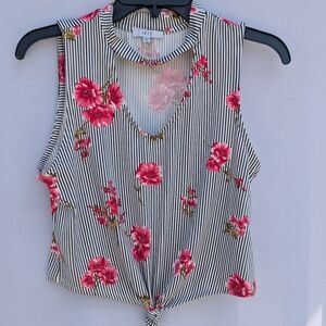 🖖 Iris 🖖 Pink Floral Striped Knotted Top